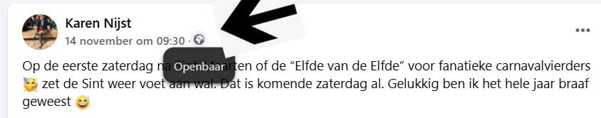 Facebookbericht met wereldbolletje zodat je weet dat het openbaar is