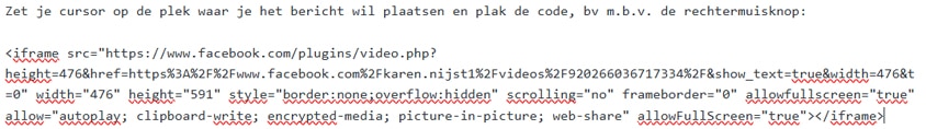 Voorbeeld geplakte code in de html versie van de editor