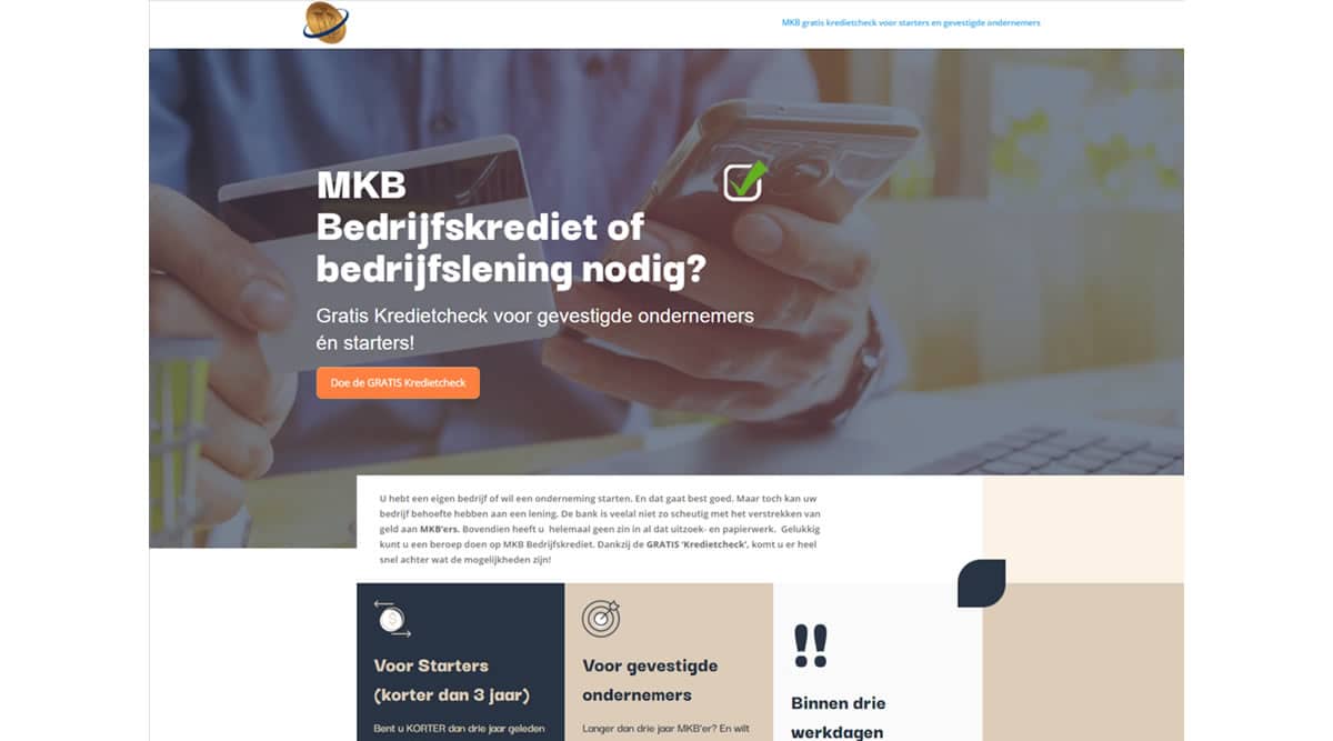 Printscreen website Lening MKB