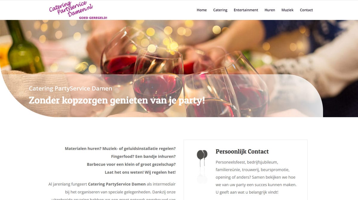 Printscreen website Catering Partyplanning Damen