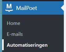 Voorbeeld menu waar je kunt kiezen voor automatiseringen