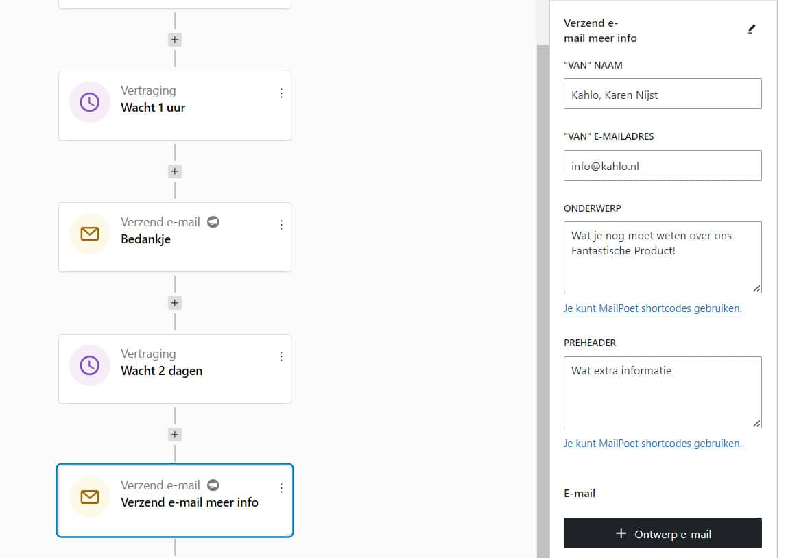 Printscreen  flow instellen e-mailgegevens van de reminder