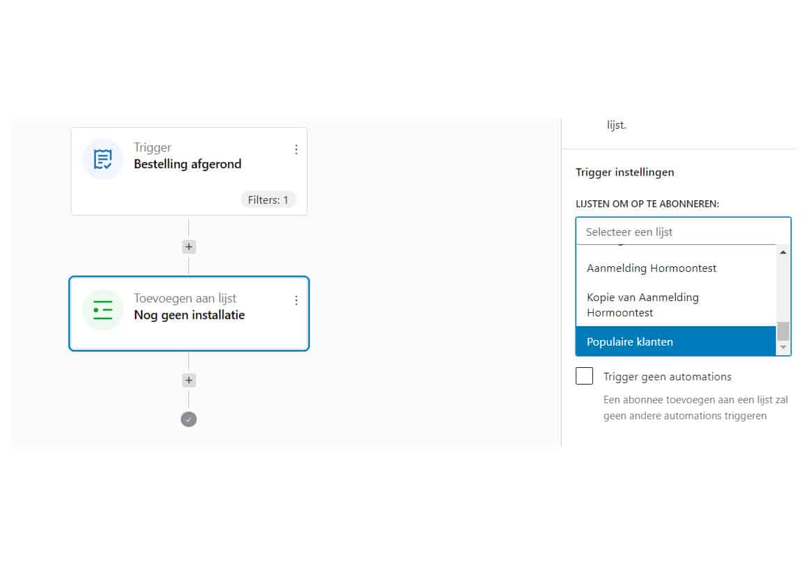 Printscreen  lijst kiezen