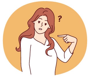 Een vrouw die verbaasd naar zichzelf wijst
