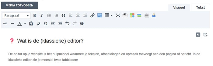 Voorbeeld van een klassieke editor in WordPress