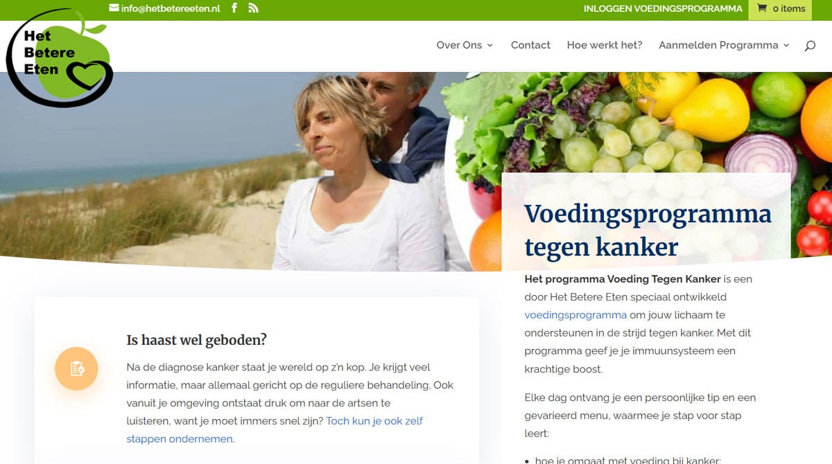 Printscreen van de site Voeding Tegen Kanker