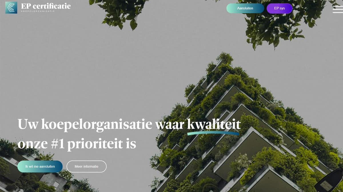 Printscreen website EP certificatie