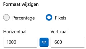 Formaat wijzigen door een percentage te kiezen of het aantal pixels