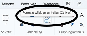 Voorbeeld icoontje Formaat wijzigen in het menu van Paint